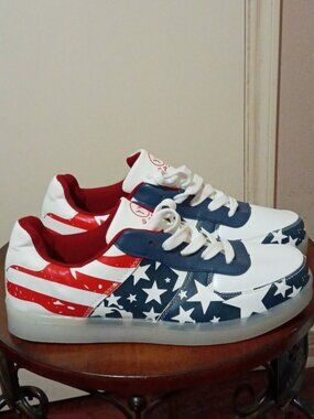 Men YN Sport Lights Red White Blue Star Spangled Banner LED Sneakers Size 43 (9)